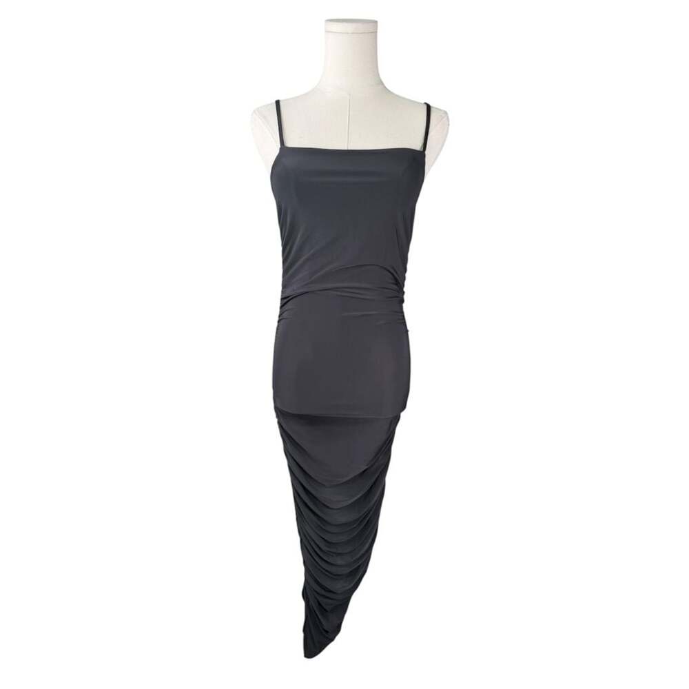 Nasty Gal Black Square Neck Ruched Asymmetric Hem Midi Dress Sz. 8